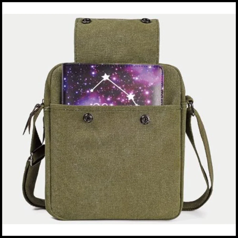 Vintage Canvas Messenger Bag Adjustable Strap Multi Pocket Crossbody Travel